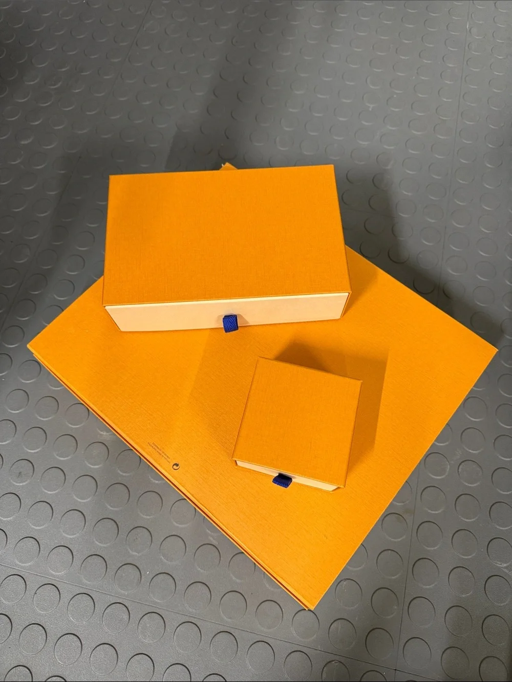 Louis Vuitton Orange Boxes with Blue Pull Tabs